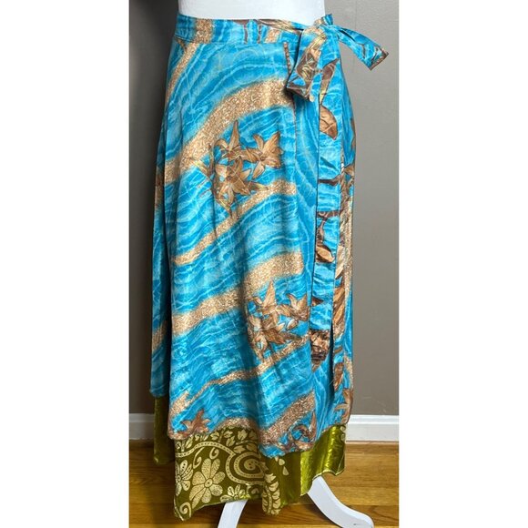 Wrap Sari Skirt Maxi Reversible Layers Silk Chiffon Satin Boho Gypsy Womens 1 Sz - Picture 4 of 10